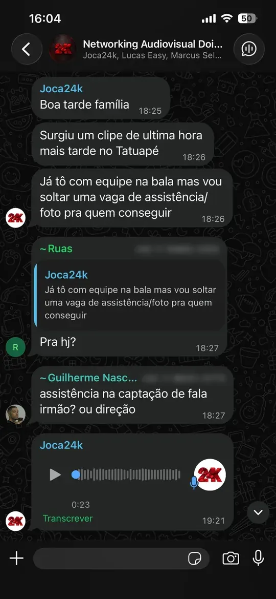Print do grupo Networking Audiovisual 24K
